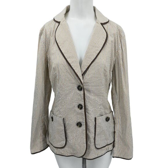 Tommy Bahama Jackets & Blazers - Tommy Bahama Striped Blazer Jacket Size 6 Casual Stretch White Brown Womens